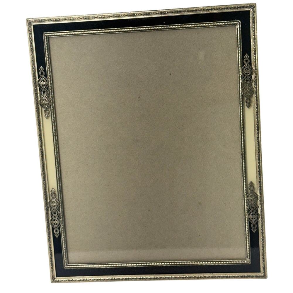 Antique Floral Metal Picture Frame Easel Back Fits 8x10 Photo Art Deco